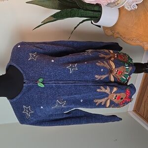 Vintage blue Christmas reindeer sweater